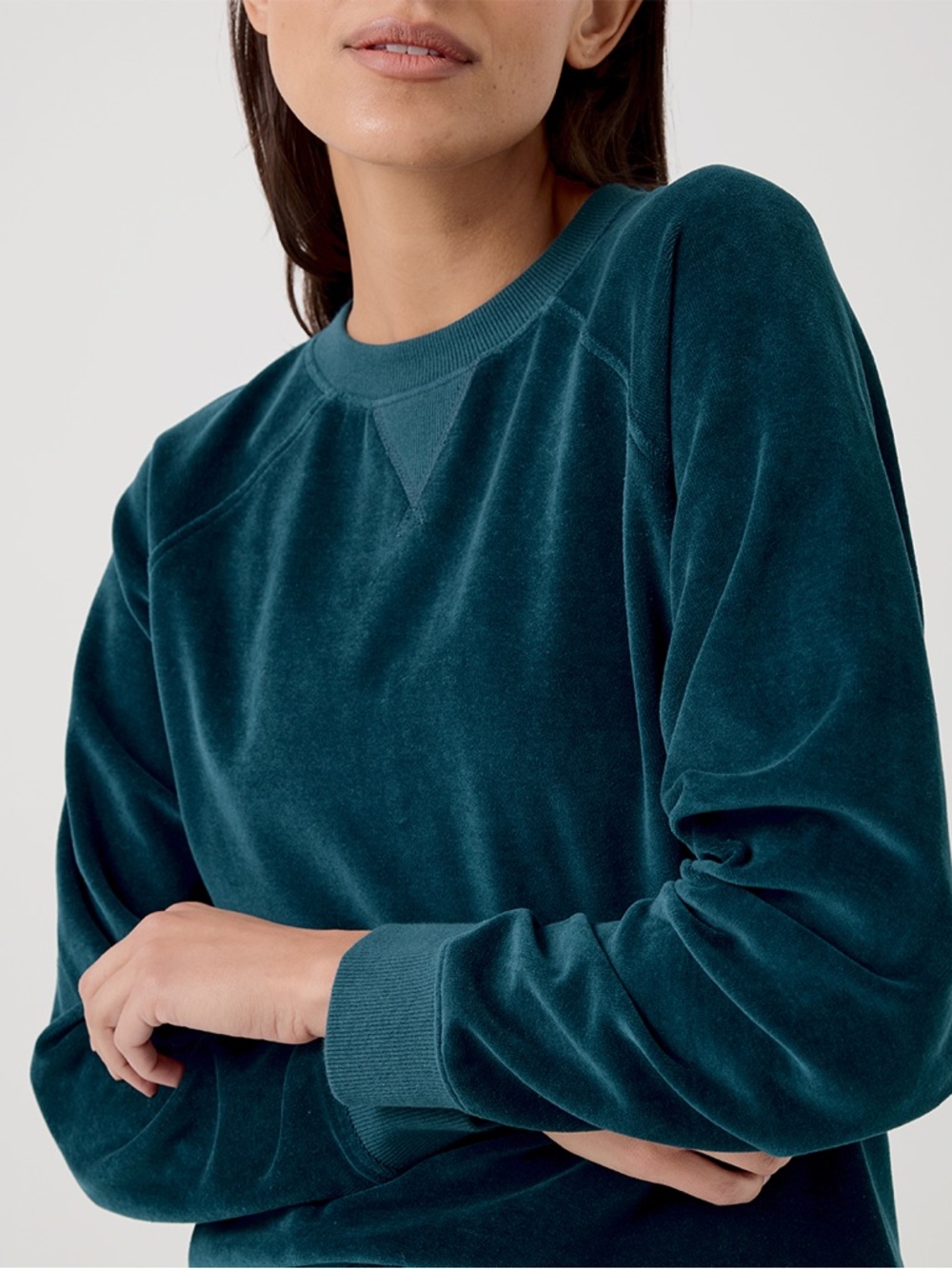 Pact Teal Blue Celestial Velour Crew Neck Pullover Sweatshirt Medium